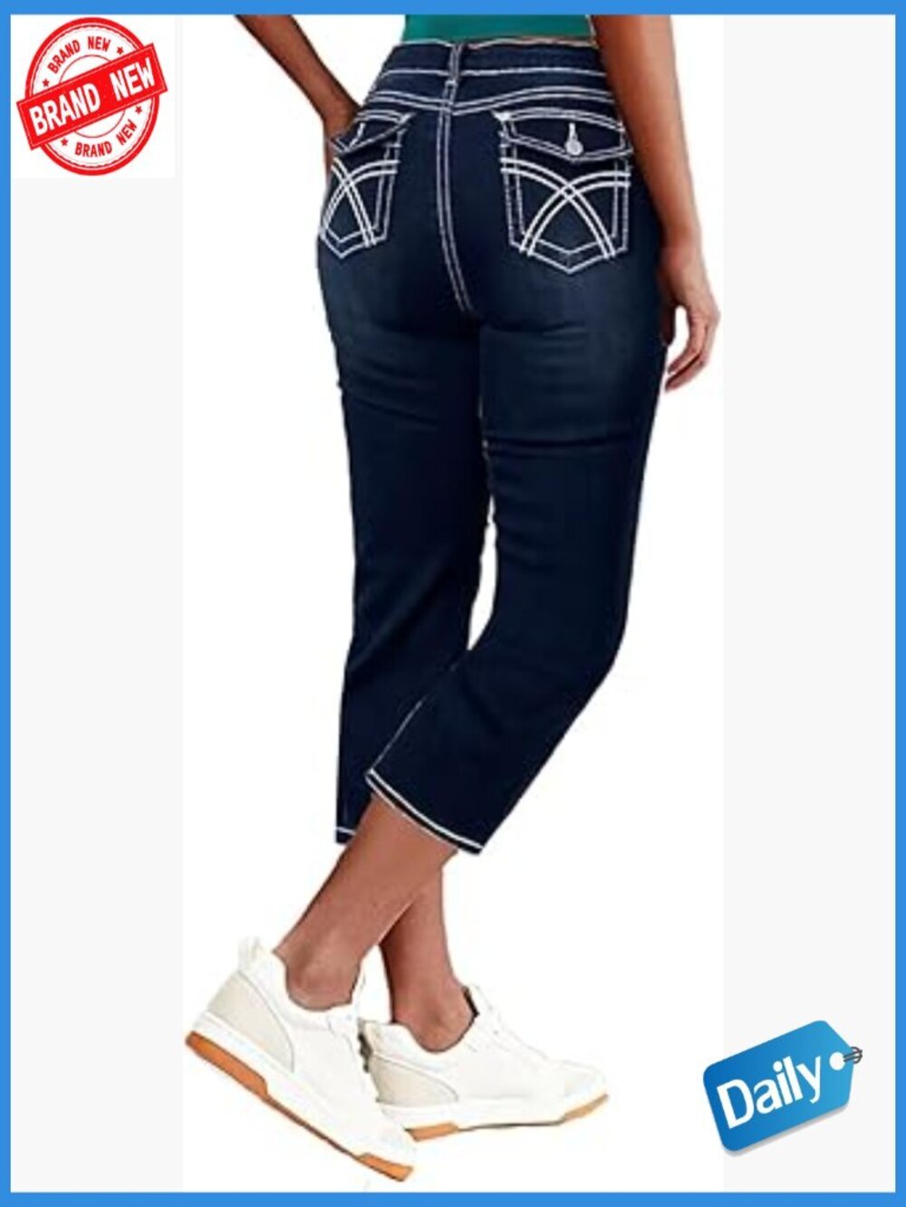 Mid Rise Skinny Capri Jeans for Women High Stretch Denim
